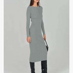 Elegant Gray/blue ribbed Knit Dress